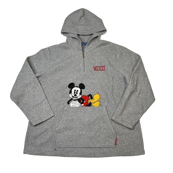 Disney VTG Y2K Mickey Mouse 1/4 Zip Fleece Hoodie Sweatshirt FLAW Gray 2X Plus - Picture 1 of 7